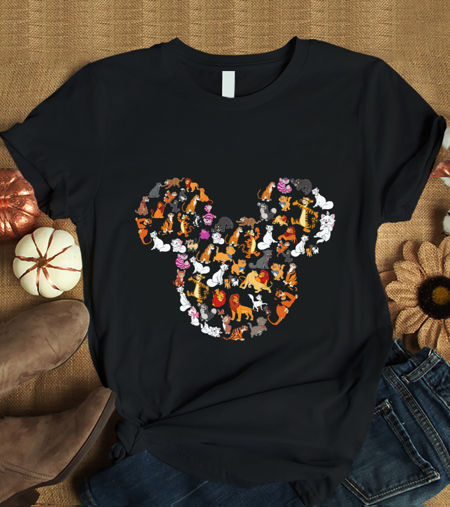 Disney Cats And Lions In Mickey Shape T-Shirt