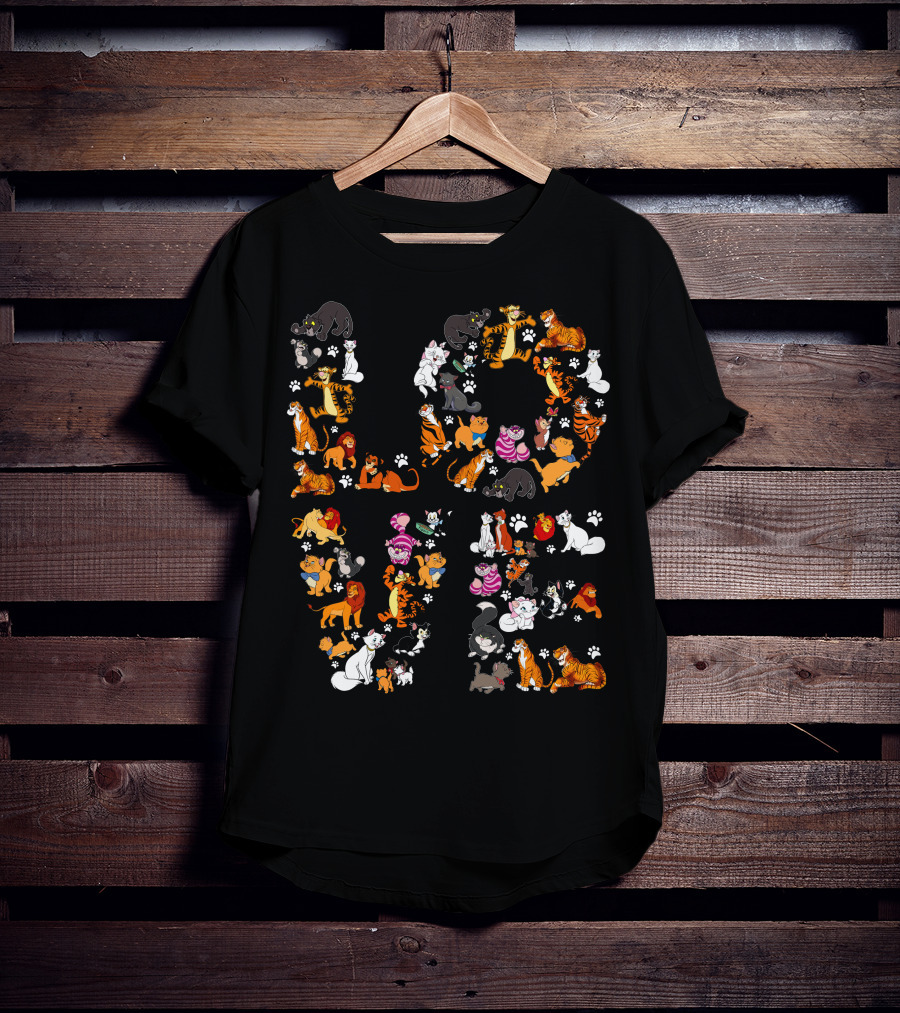 Cat Love Alphabet With Colorful Cartoon Cats And Paw Prints T-Shirt