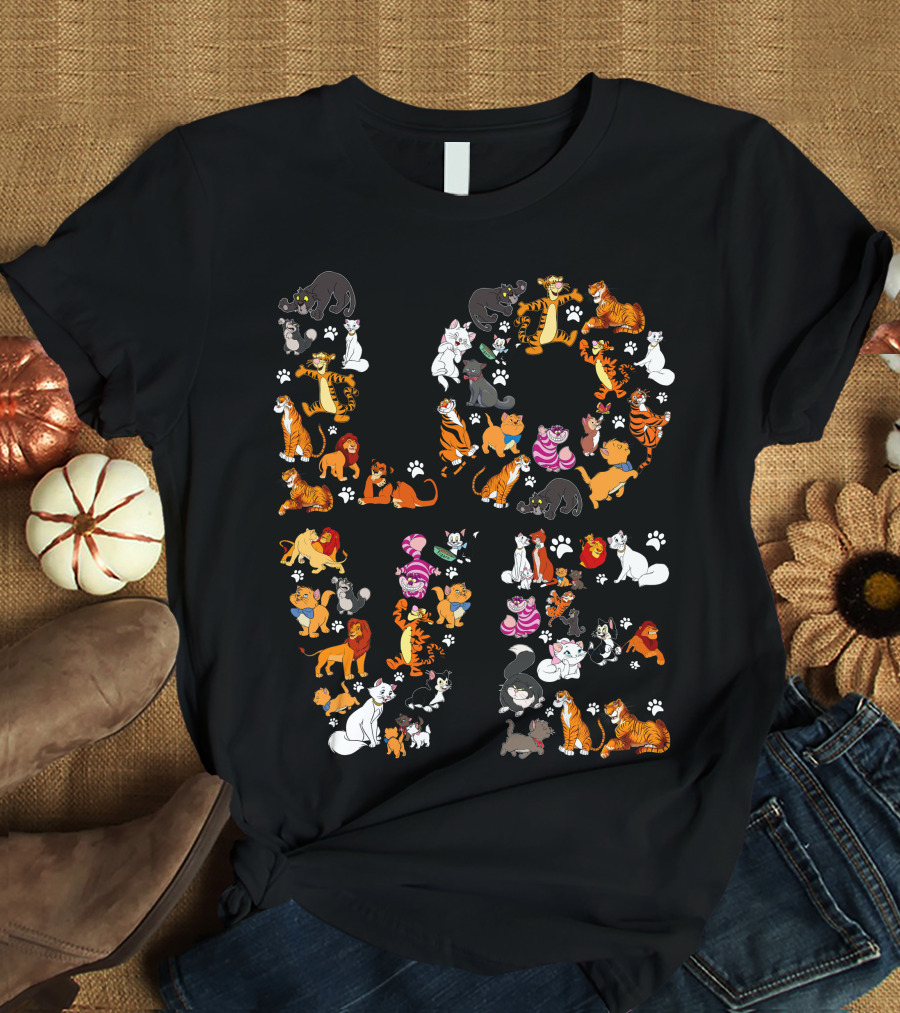 Cat Love Alphabet With Colorful Cartoon Cats And Paw Prints T-Shirt