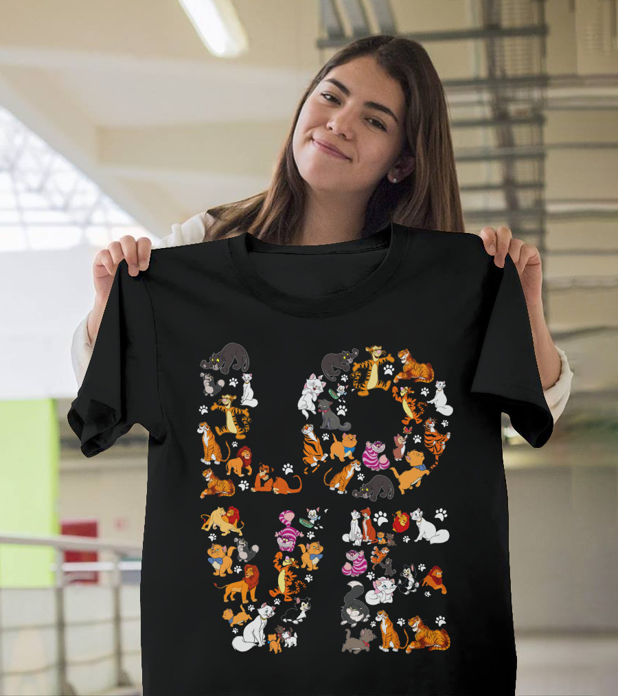Cat Love Alphabet With Colorful Cartoon Cats And Paw Prints T-Shirt