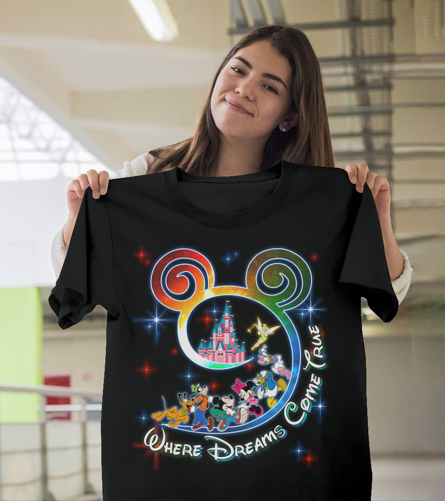 Where Dreams Come True Disney Castle Mickey Minnie Goofy Donald Pluto Tinkerbell T-Shirt