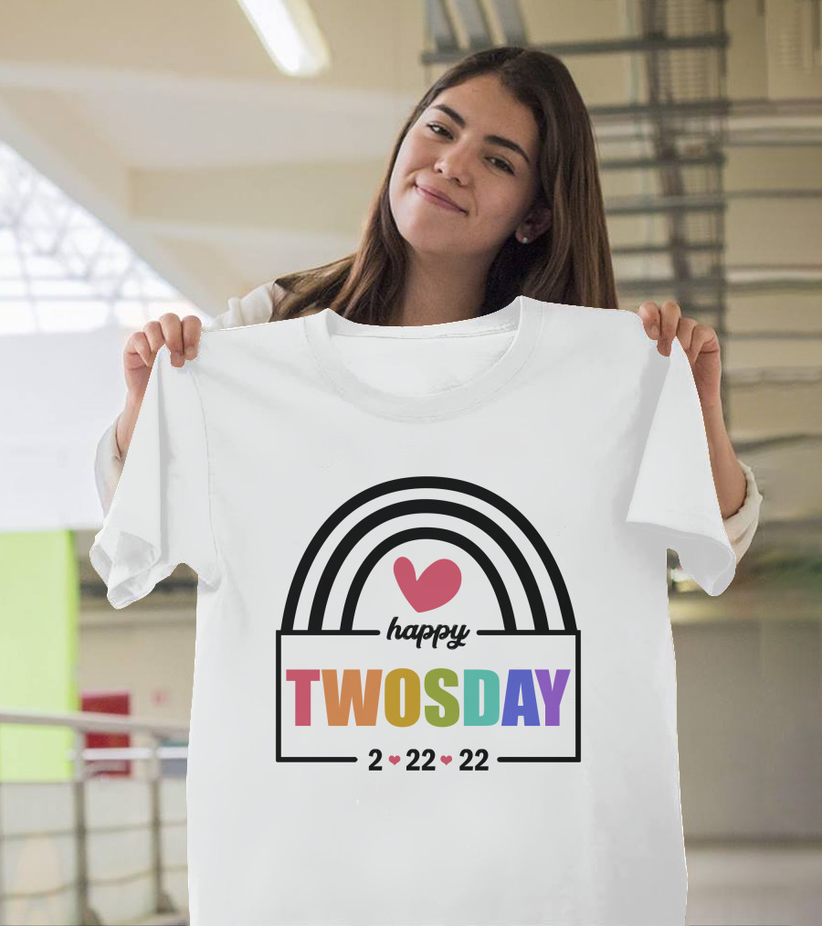Happy Twosday 2-22-22 Rainbow Heart T-Shirt