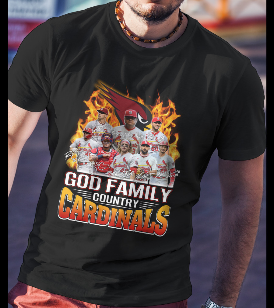 God Family Country Cardinals Baseball Team Fire Background T-Shirt