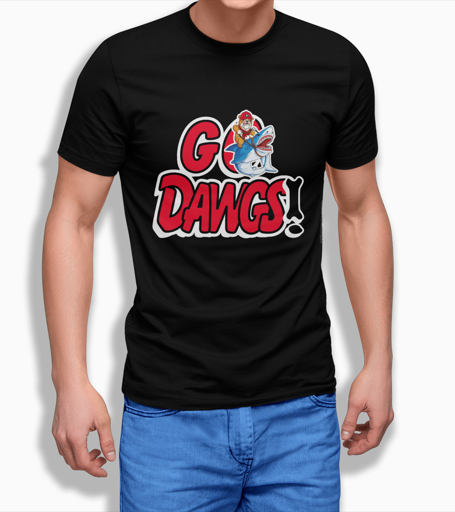 Go Dawgs Bulldog Riding Shark T-Shirt