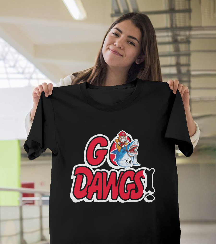 Go Dawgs Bulldog Riding Shark T-Shirt