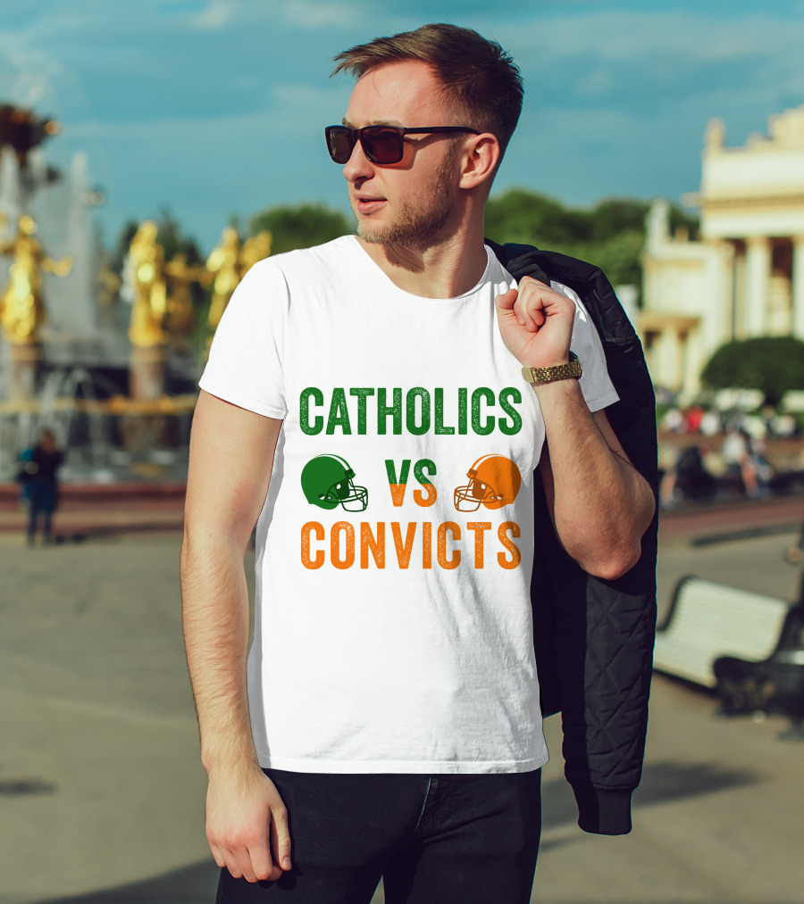 Catholics Vs. Convicts 1988 Football Helmets Rivalry T-Shirt