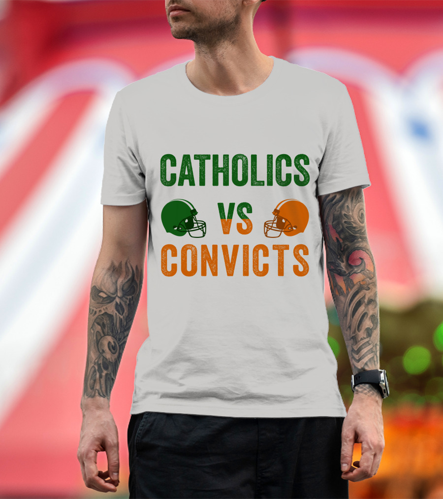 Catholics Vs. Convicts 1988 Football Helmets Rivalry T-Shirt