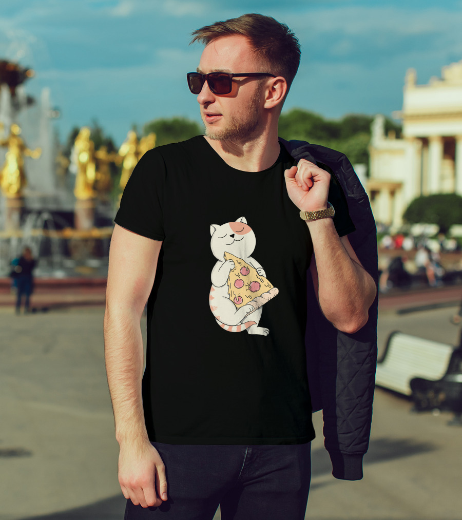 Cat Hugging Pepperoni Pizza Slice T-Shirt
