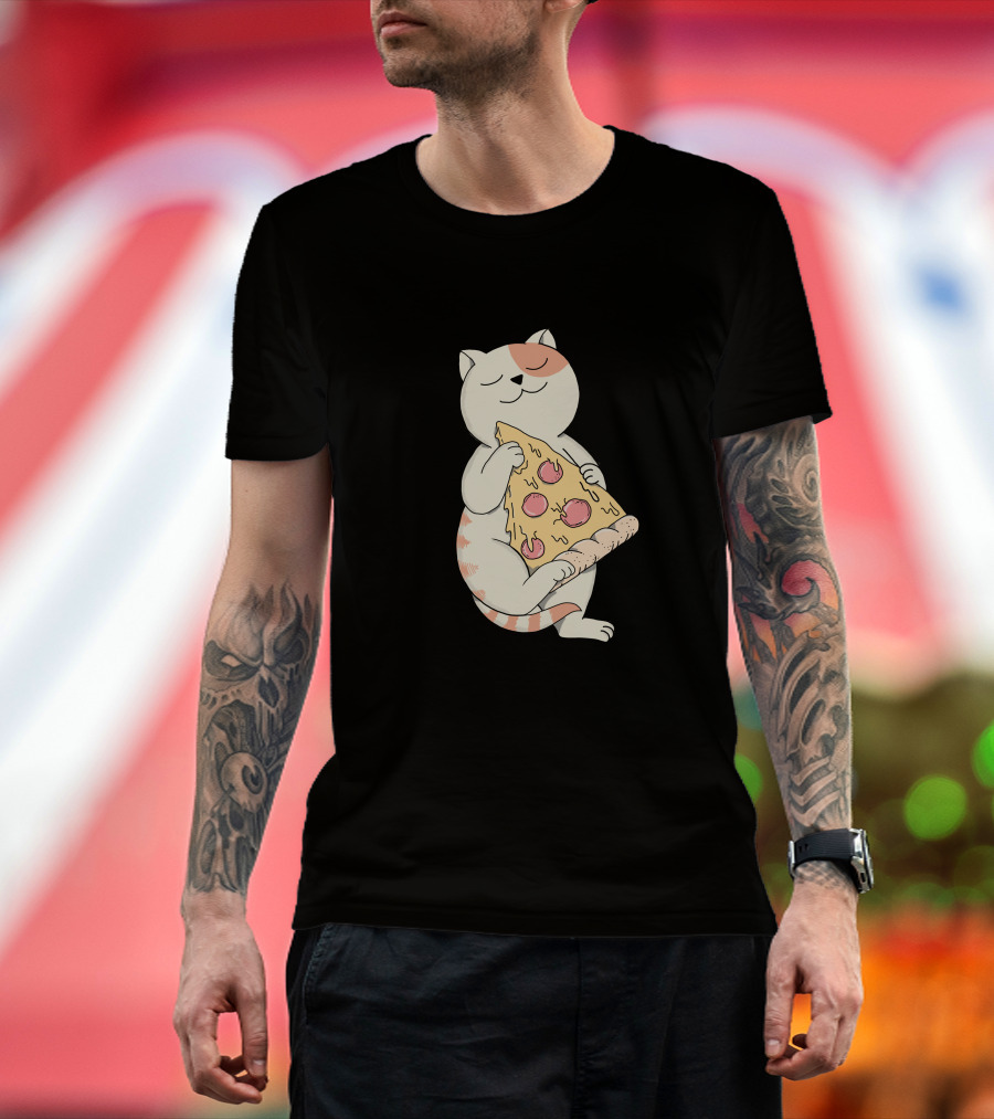 Cat Hugging Pepperoni Pizza Slice T-Shirt