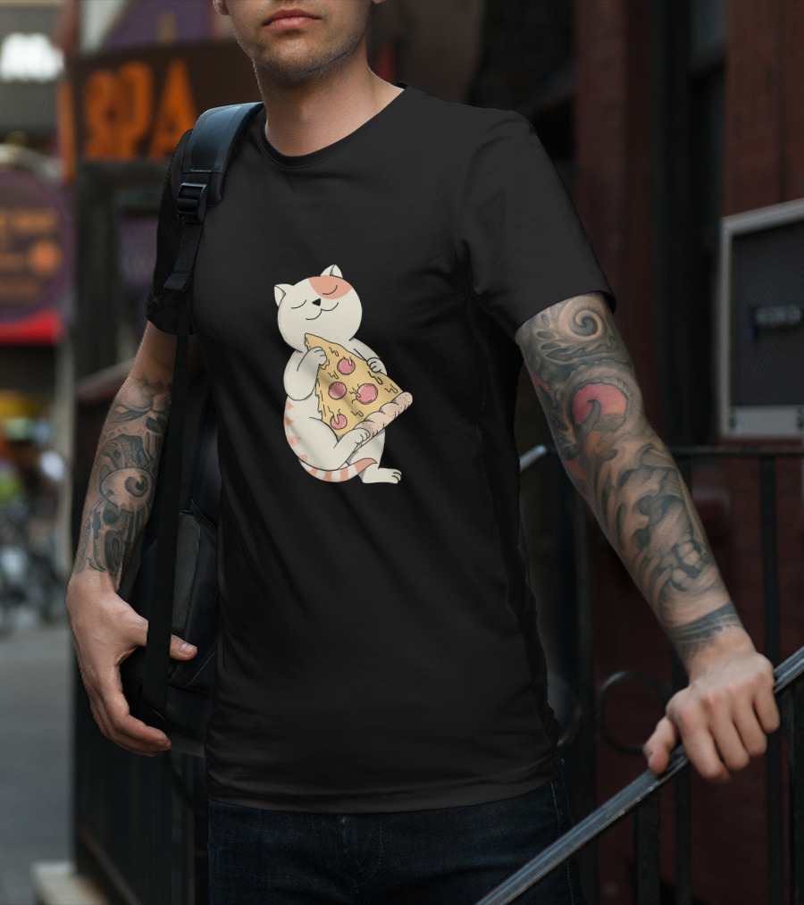 Cat Hugging Pepperoni Pizza Slice T-Shirt