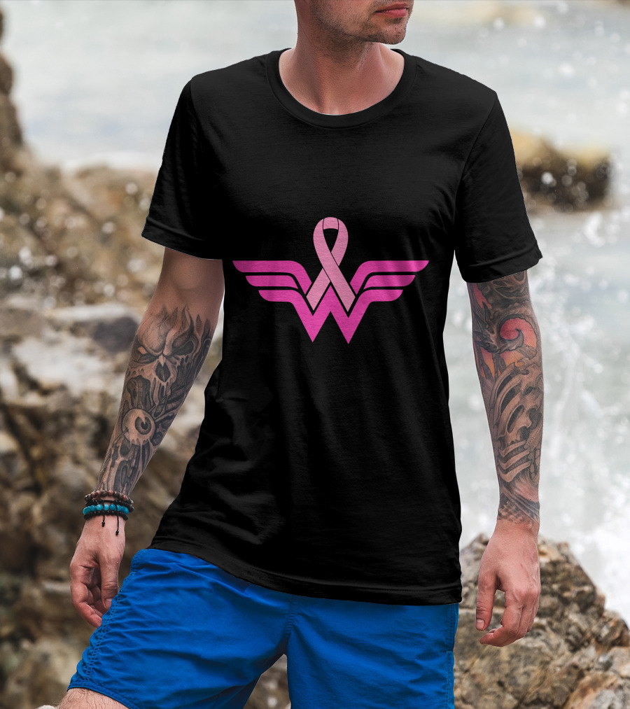 Wonder Woman Breast Cancer Awareness Ribbon T-Shirt