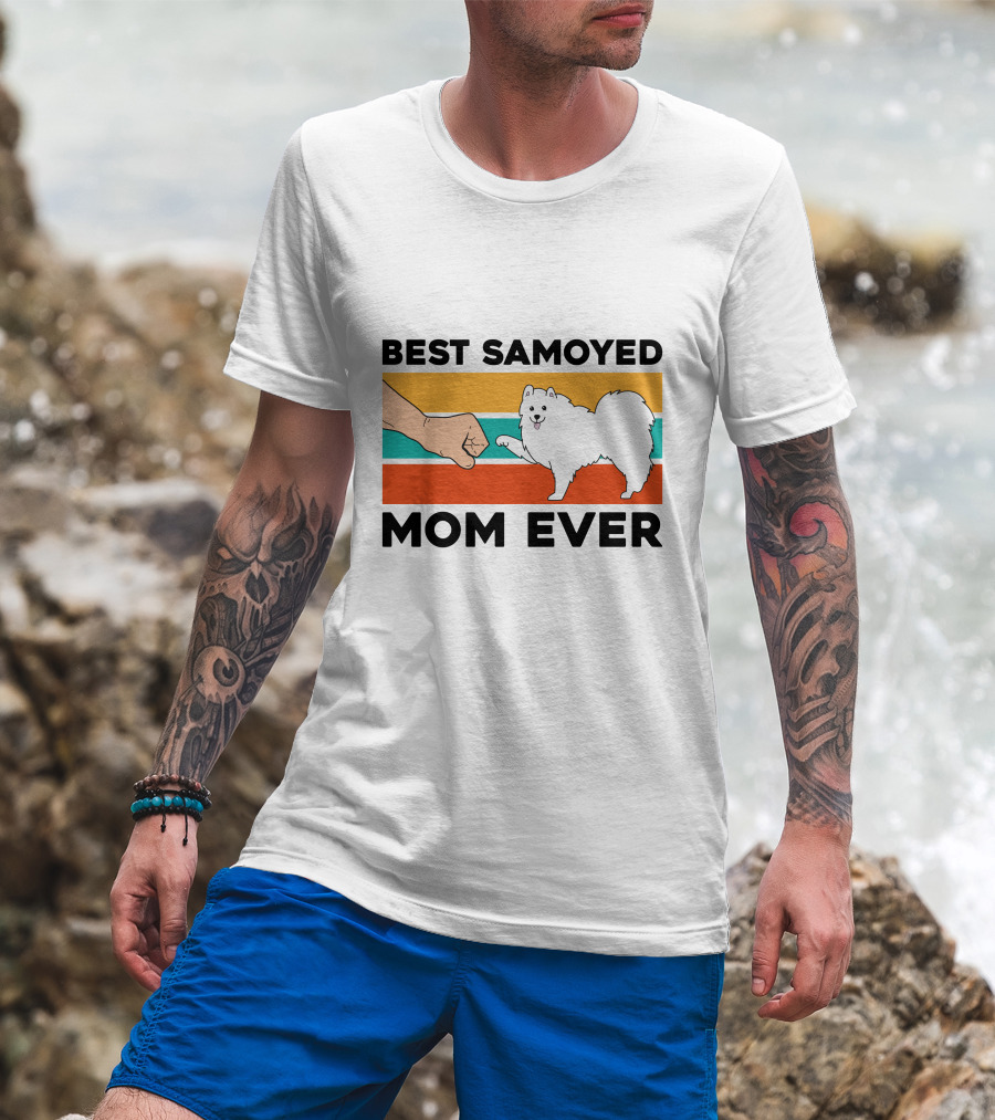 Best Samoyed Mom Ever Fist Bump Vintage Stripes T-Shirt