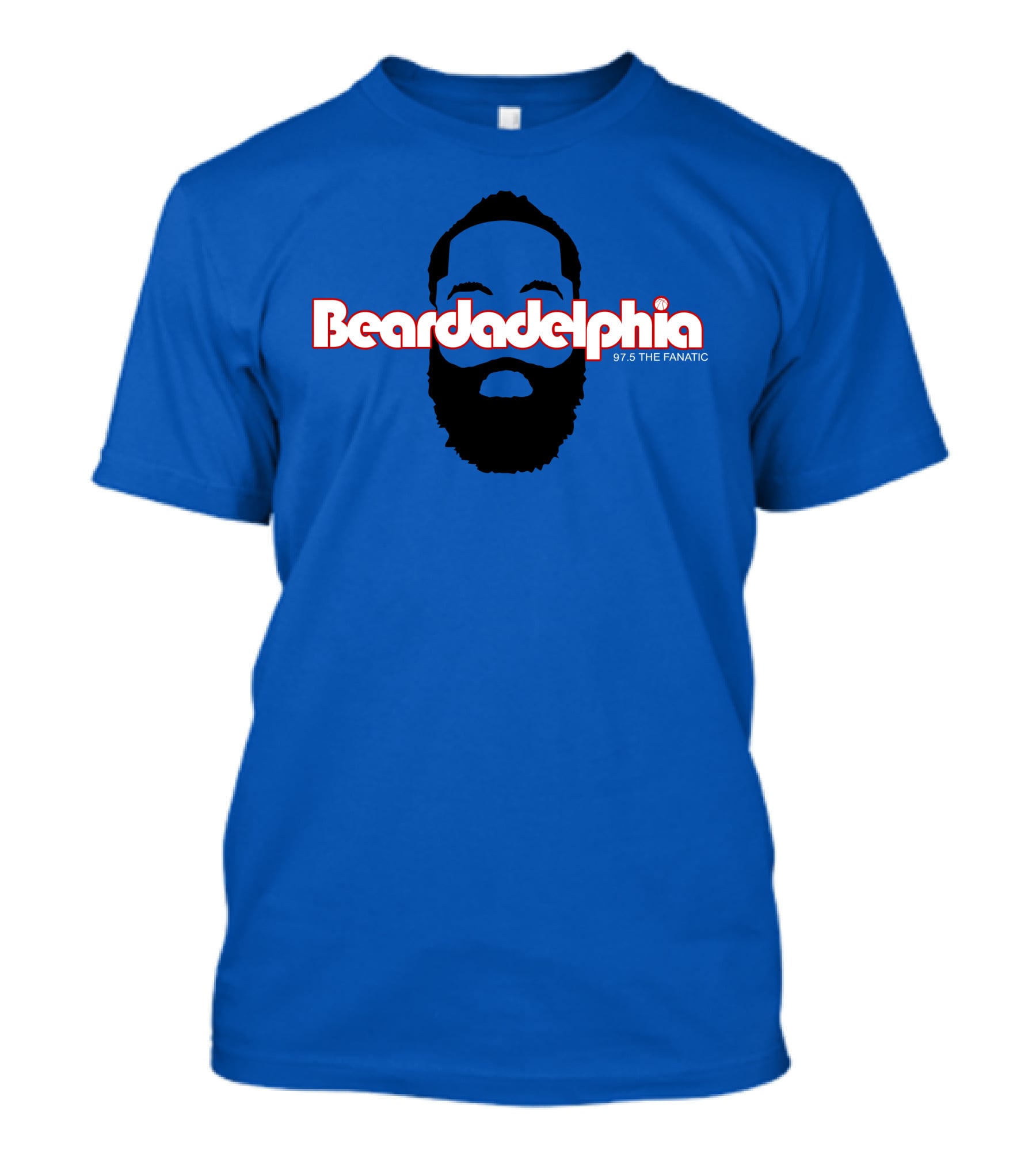 Beardadelphia 97.5 The Fanatic Silhouette Bold Text Blue Background T-Shirt