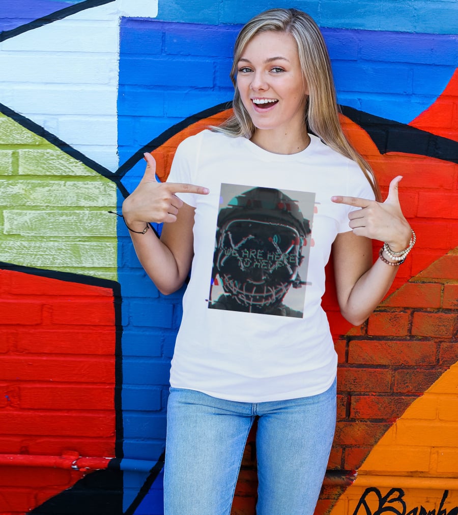 We Are Here To Help Masked Digital Glitch Effect T-Shirt