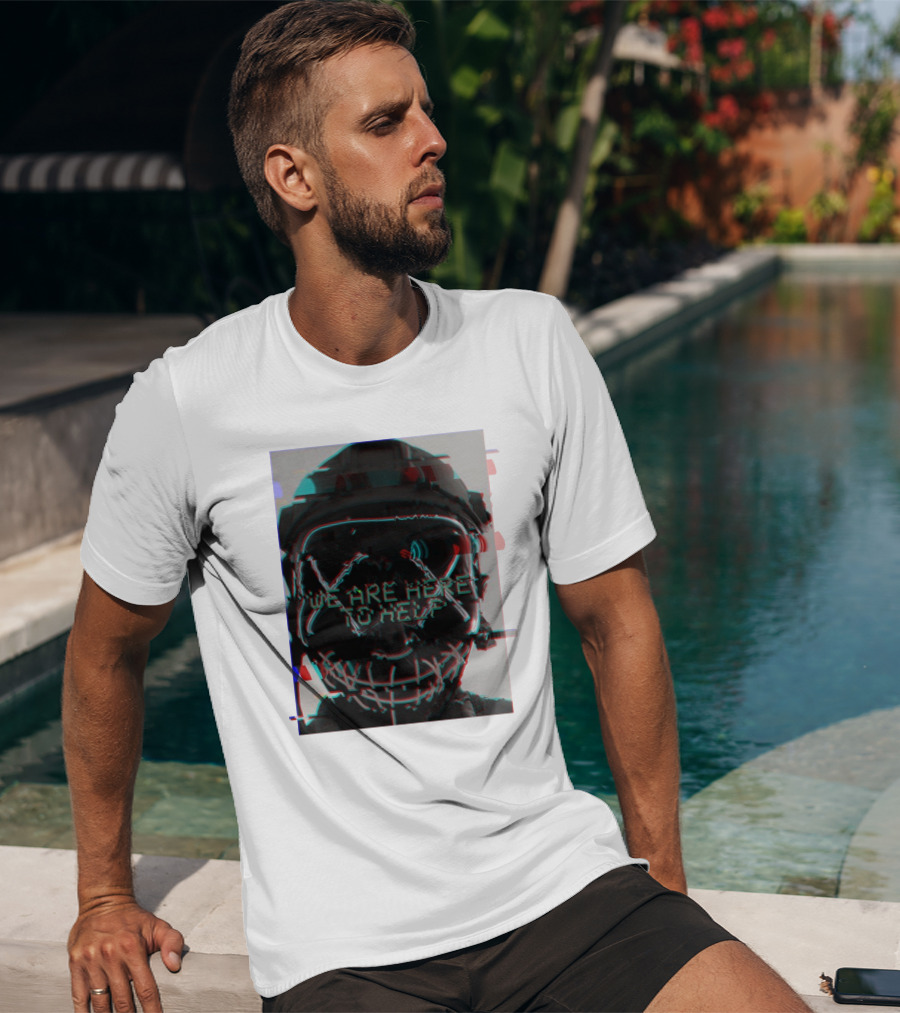 We Are Here To Help Masked Digital Glitch Effect T-Shirt