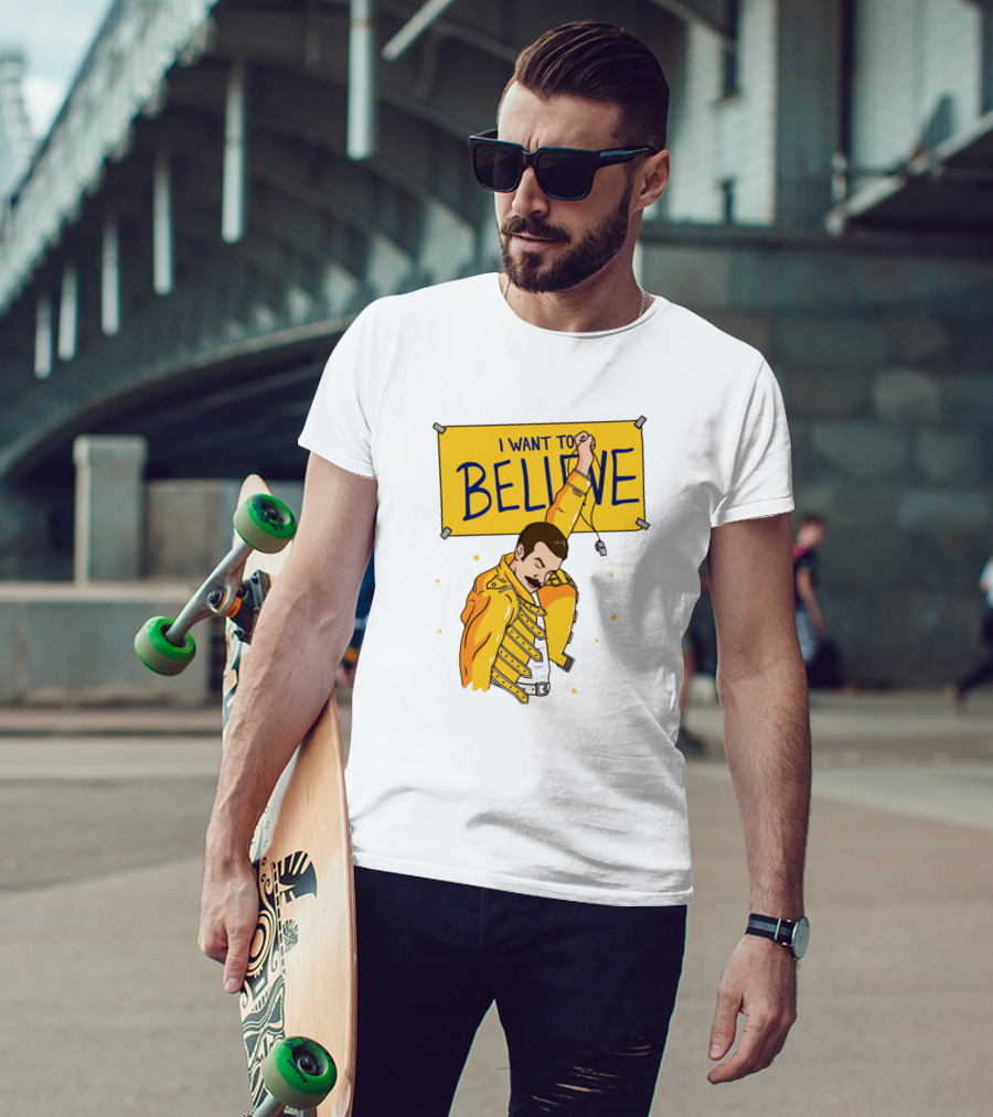 I WANT TO BELIEVE Yellow Jacket Mustache Iconic Pose T-Shirt