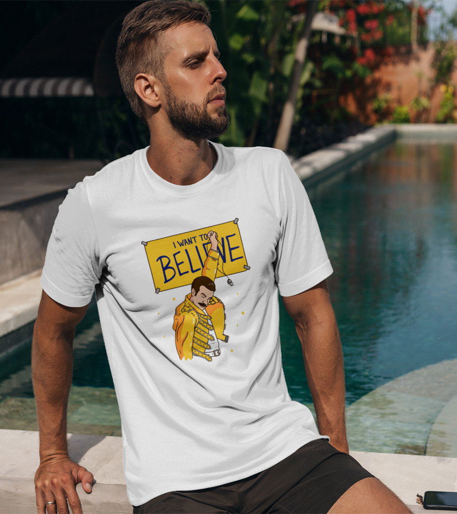 I WANT TO BELIEVE Yellow Jacket Mustache Iconic Pose T-Shirt