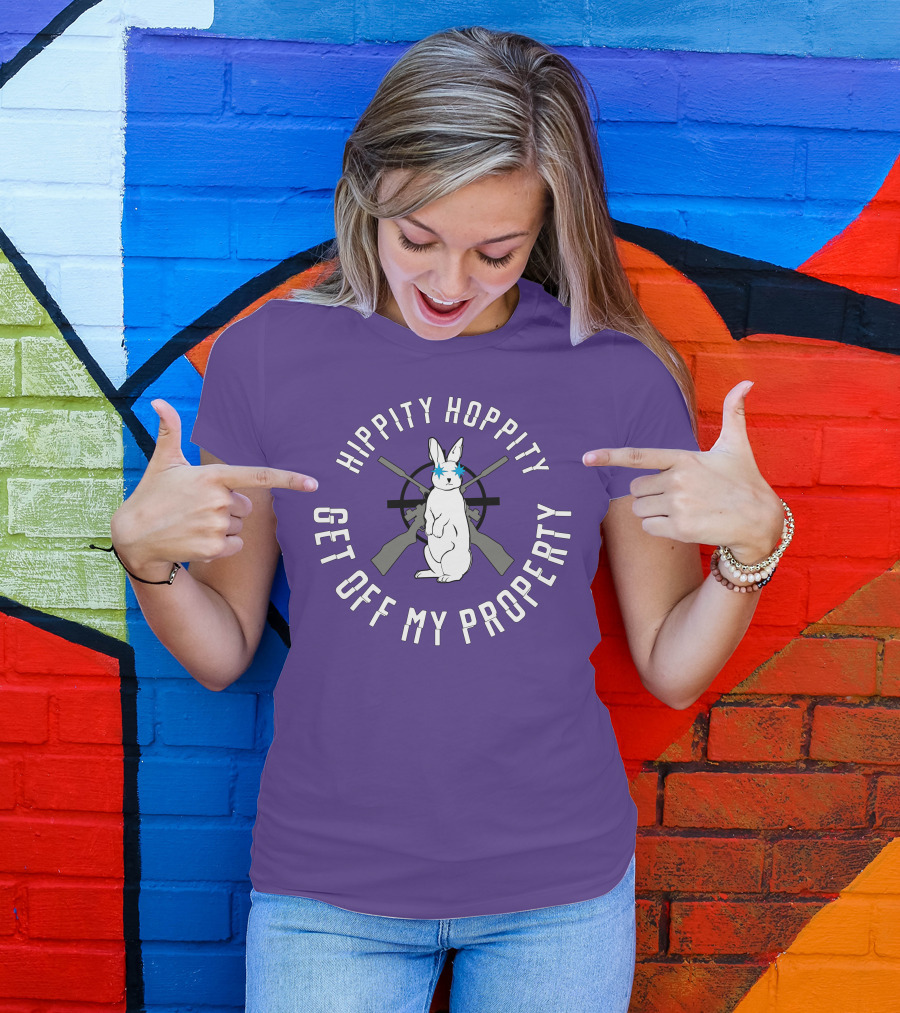Hippity Hoppity Get Off My Property Rabbit With Crossed Rifles T-Shirt