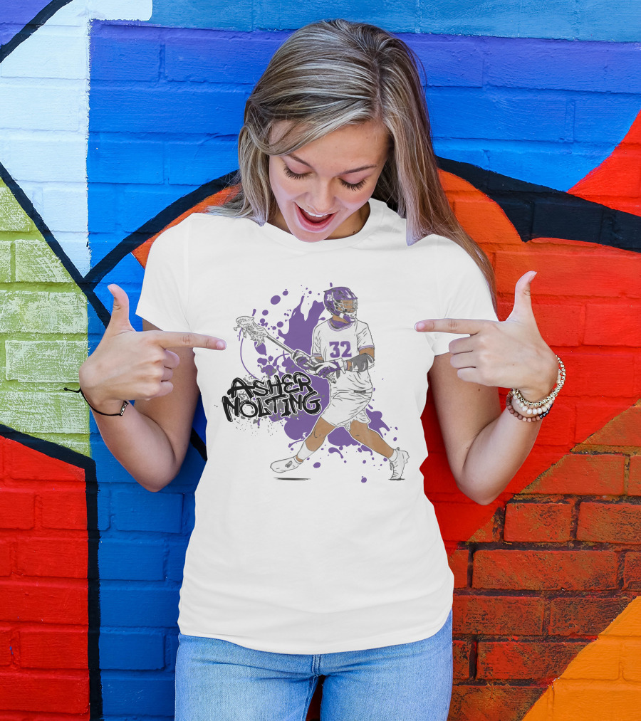 Asher Nolting 32 Lacrosse Player Purple Splatter T-Shirt