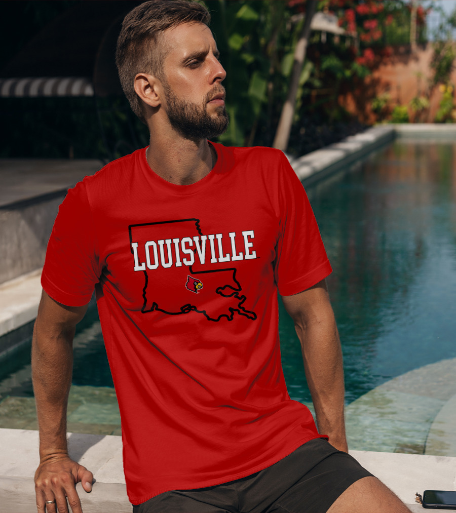Louisville Cardinals Louisiana Map T-Shirt