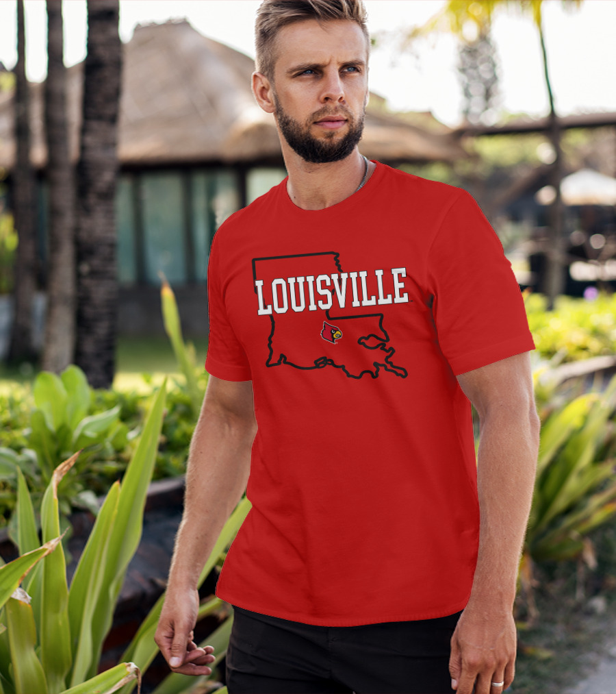 Louisville Cardinals Louisiana Map T-Shirt