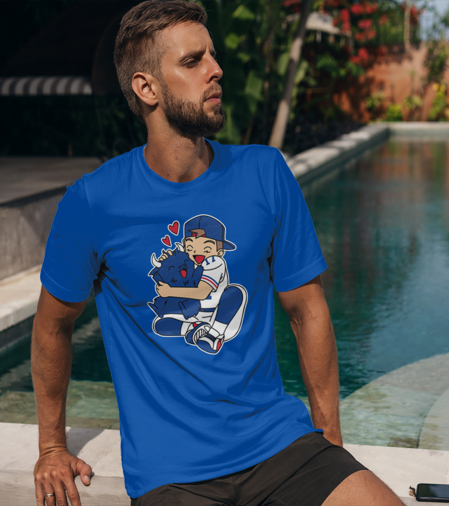 Gotta Throw 'Em All Cute Buffalo Hugging Sports Fan With Hearts T-Shirt