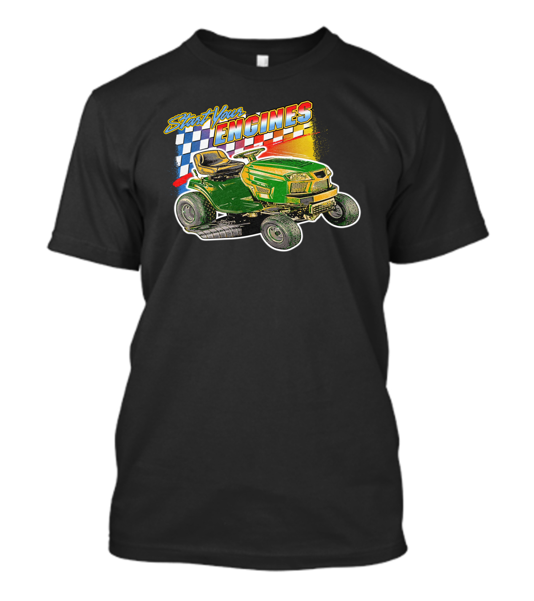 Start Your Engines Lawn Mower Racing With Checkered Flag T-Shirt