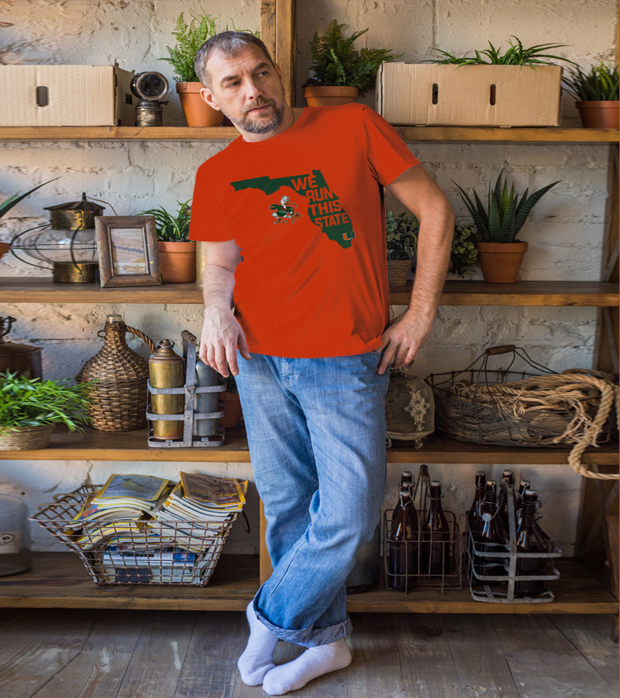 We Run This State Miami Hurricanes Florida Map Vector T-Shirt