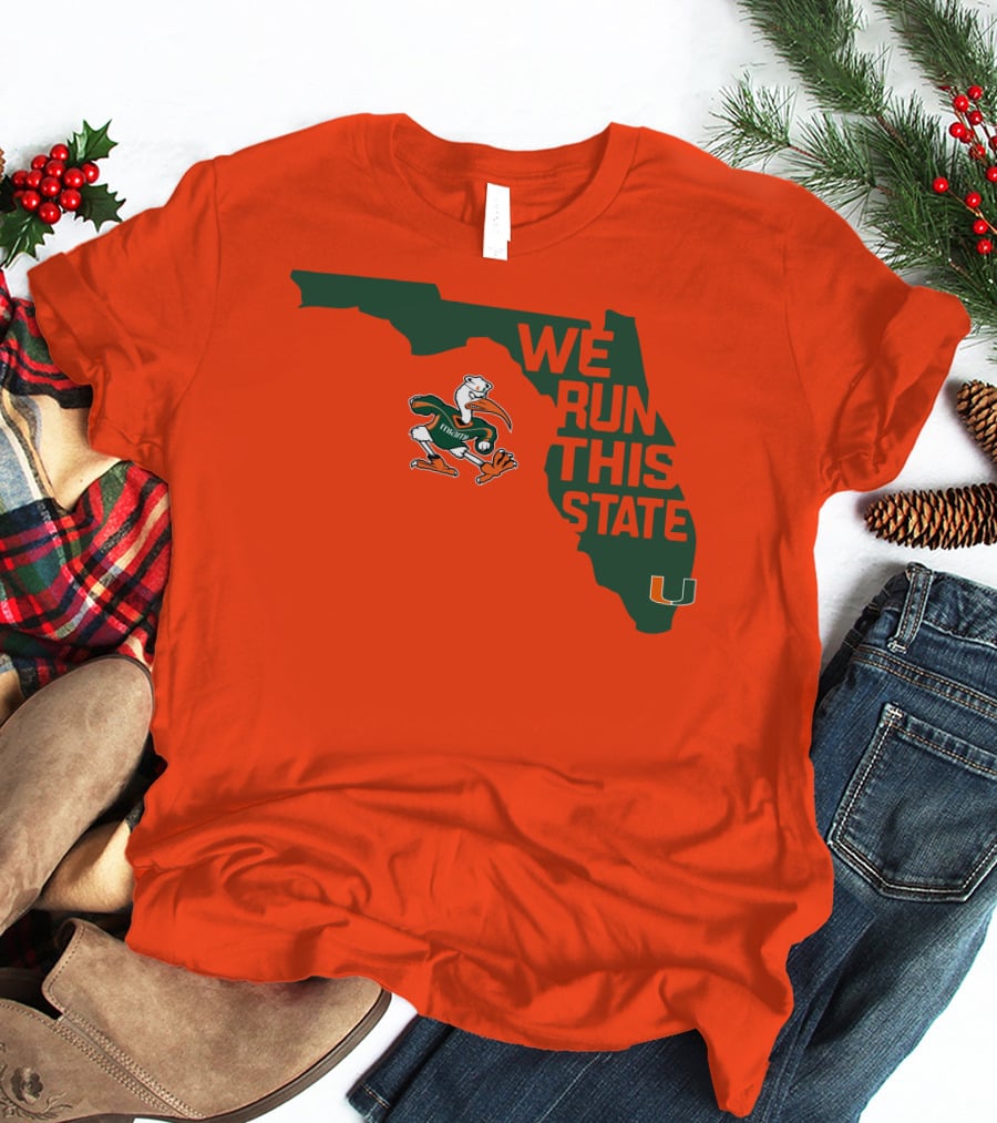 We Run This State Miami Hurricanes Florida Map Vector T-Shirt