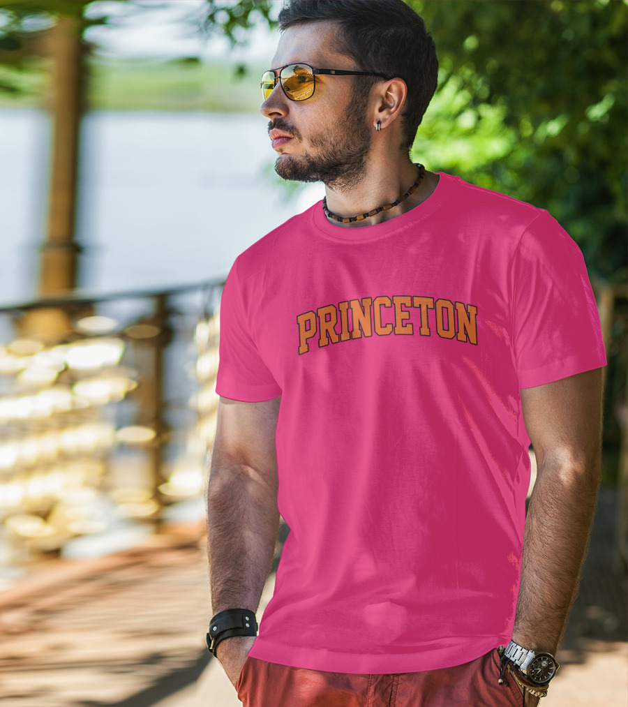 Princeton Arch Style Text Bold Pink Background T-Shirt