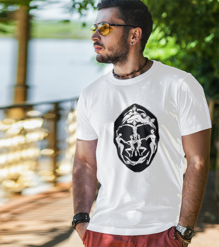 Dali Recreation Skull Illusion Formed By Human Figures T-Shirt