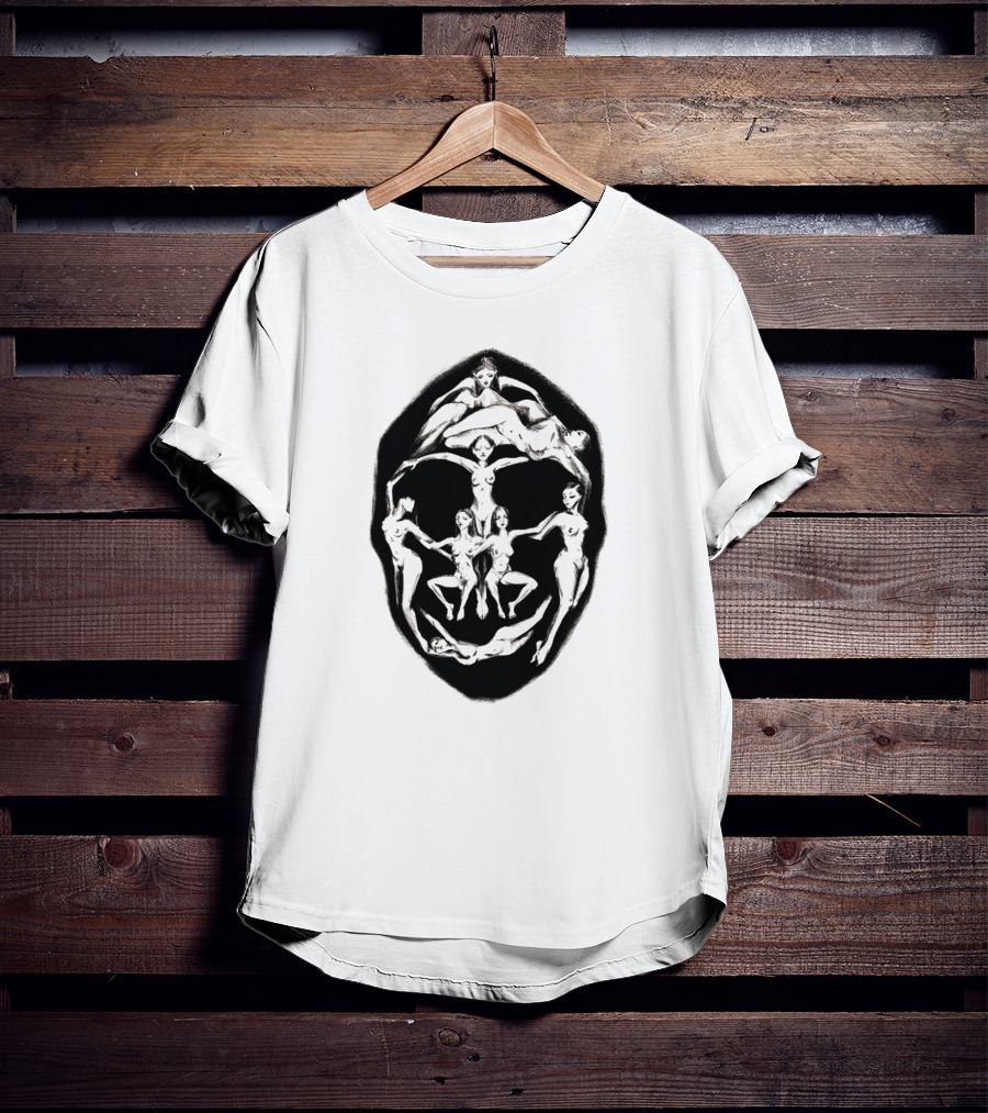 Dali Recreation Skull Illusion Formed By Human Figures T-Shirt