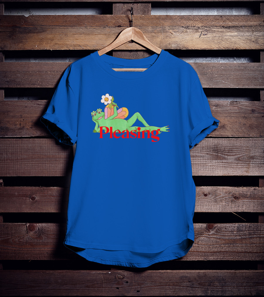 Pleasing Frog With Flower On Sky Blue Crewneck T-Shirt