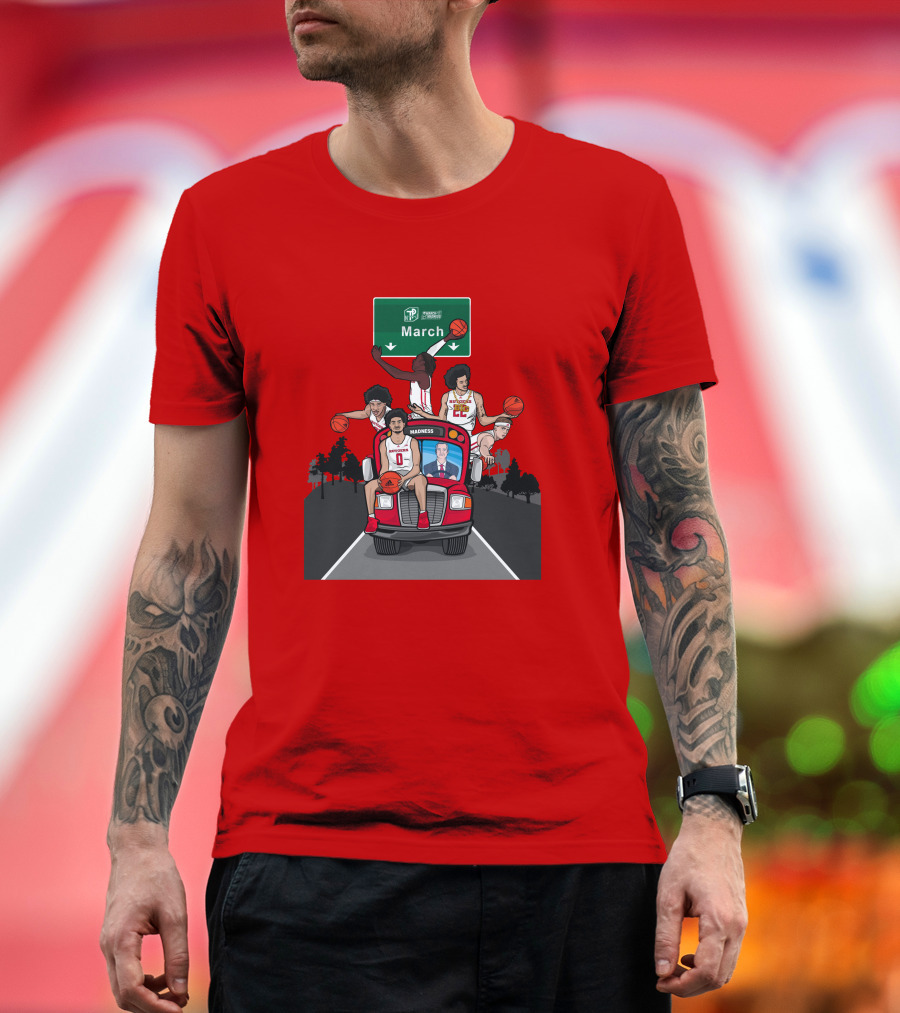 Scarlet Knights March Madness Bus Basketball Scene T-Shirt