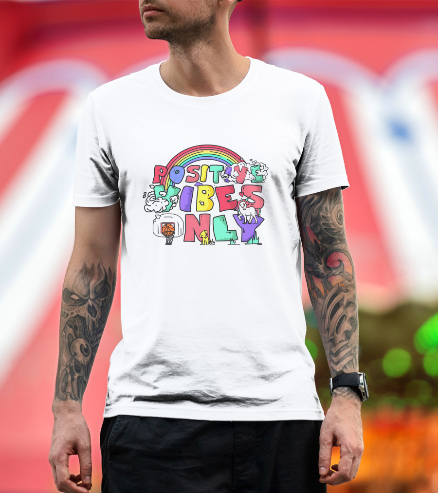 Positive Vibes Only Rainbow Basketball Big Cat Bet 100 T-Shirt