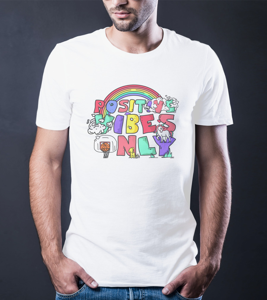 Positive Vibes Only Rainbow Basketball Big Cat Bet 100 T-Shirt