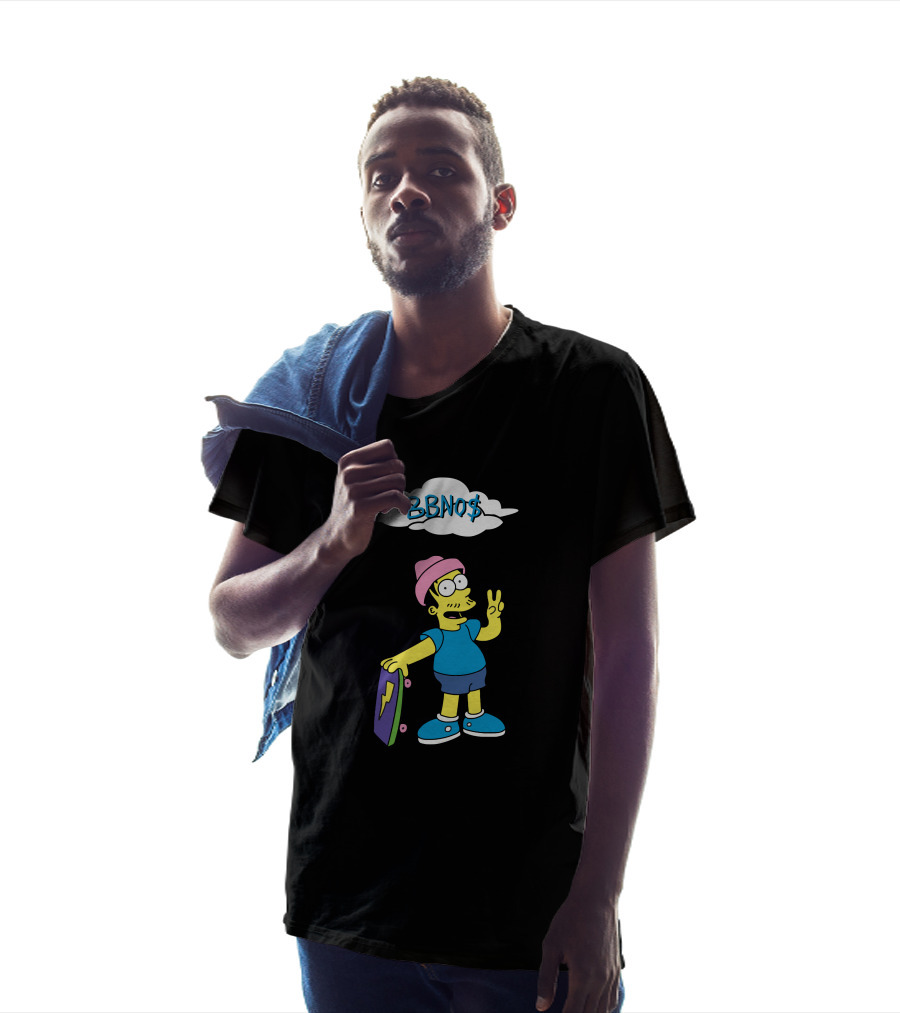 BBNO$ Cartoon Character With Skateboard And Peace Sign T-Shirt