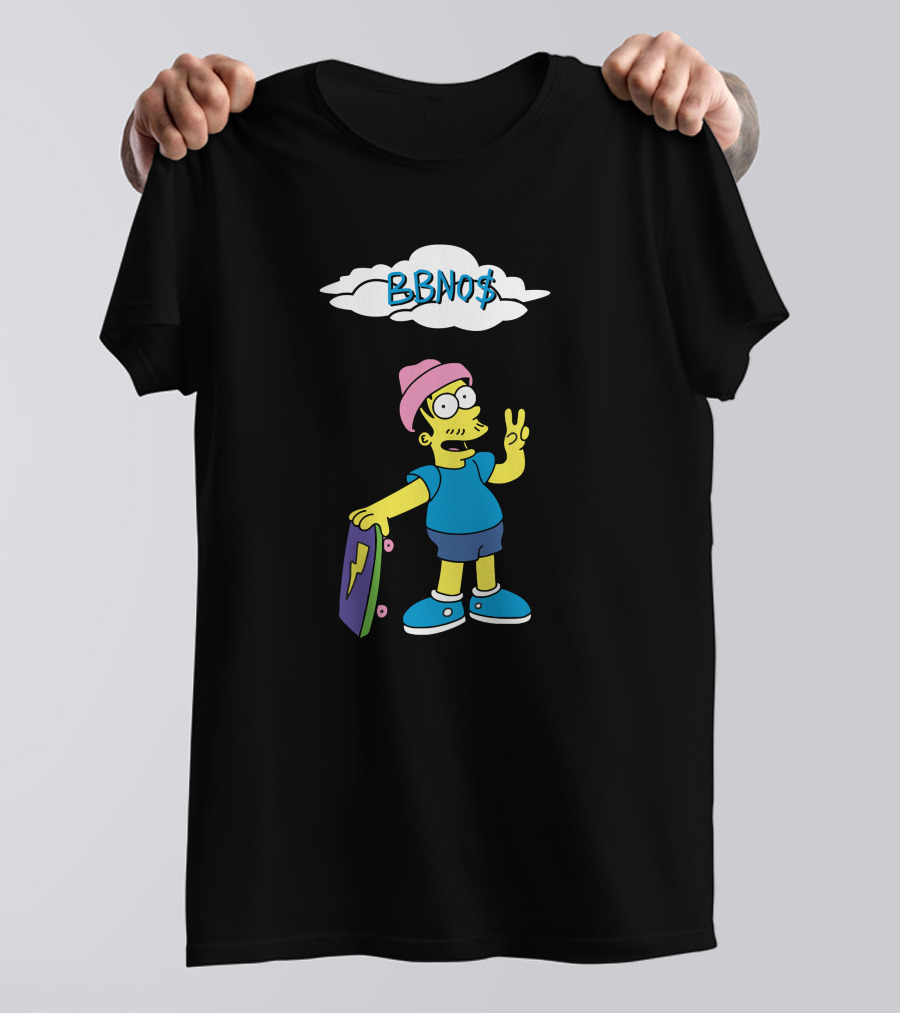 BBNO$ Cartoon Character With Skateboard And Peace Sign T-Shirt