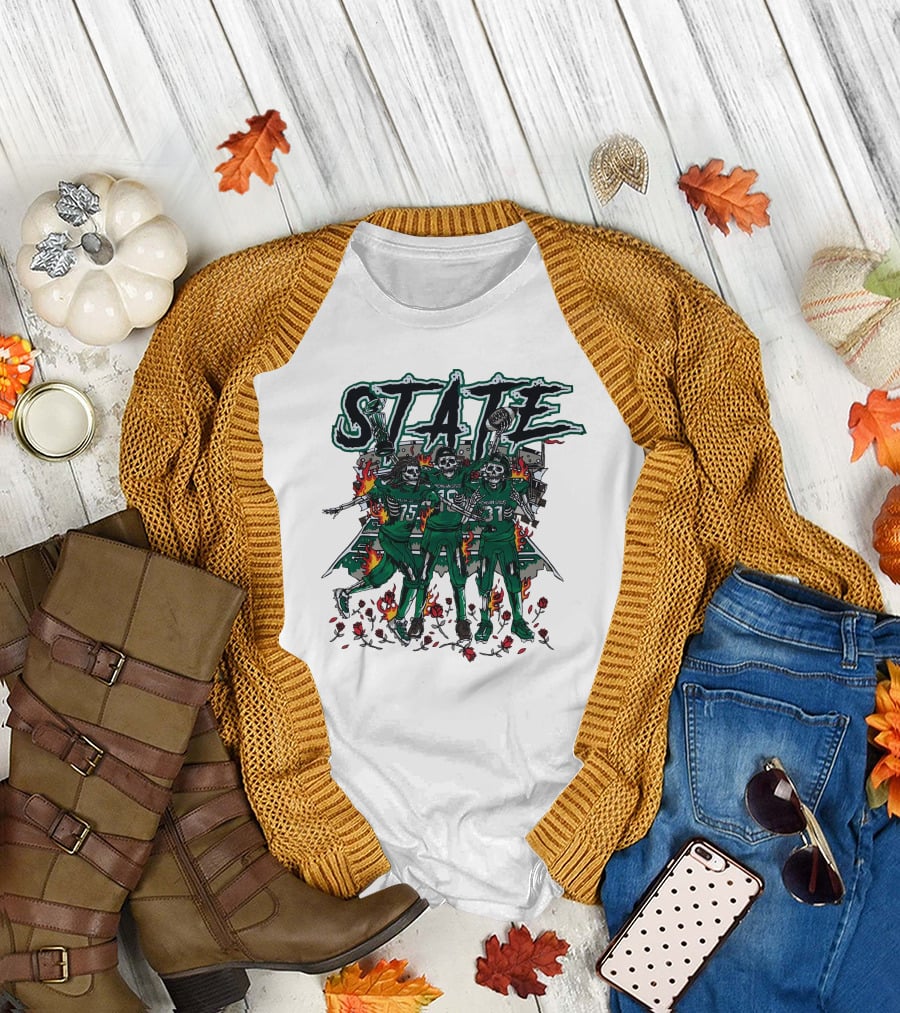 Sana Detroit Michigan State Football Skeletons In Flames T-Shirt