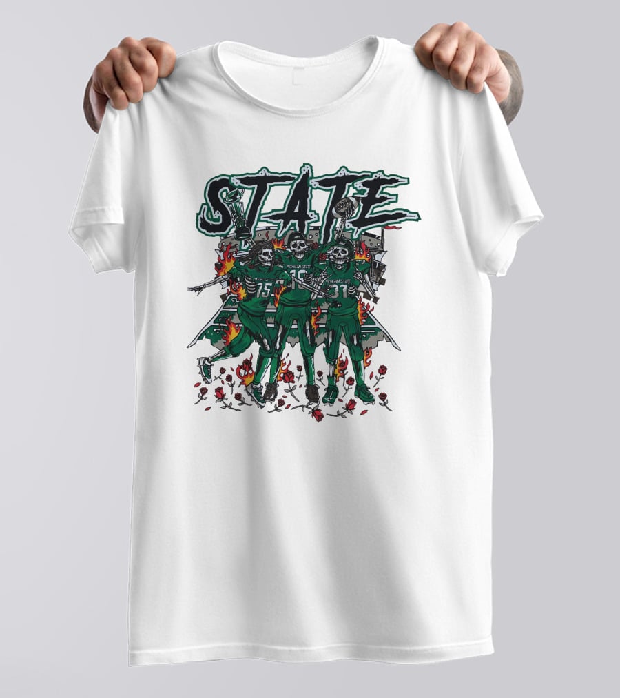 Sana Detroit Michigan State Football Skeletons In Flames T-Shirt