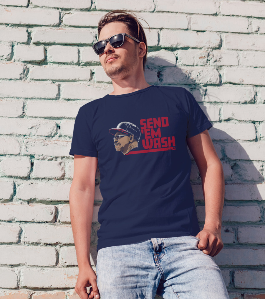 Ben Verlander Wearing Send 'Em Wash Ron Washington Flippin' Bats Podcast T-Shirt
