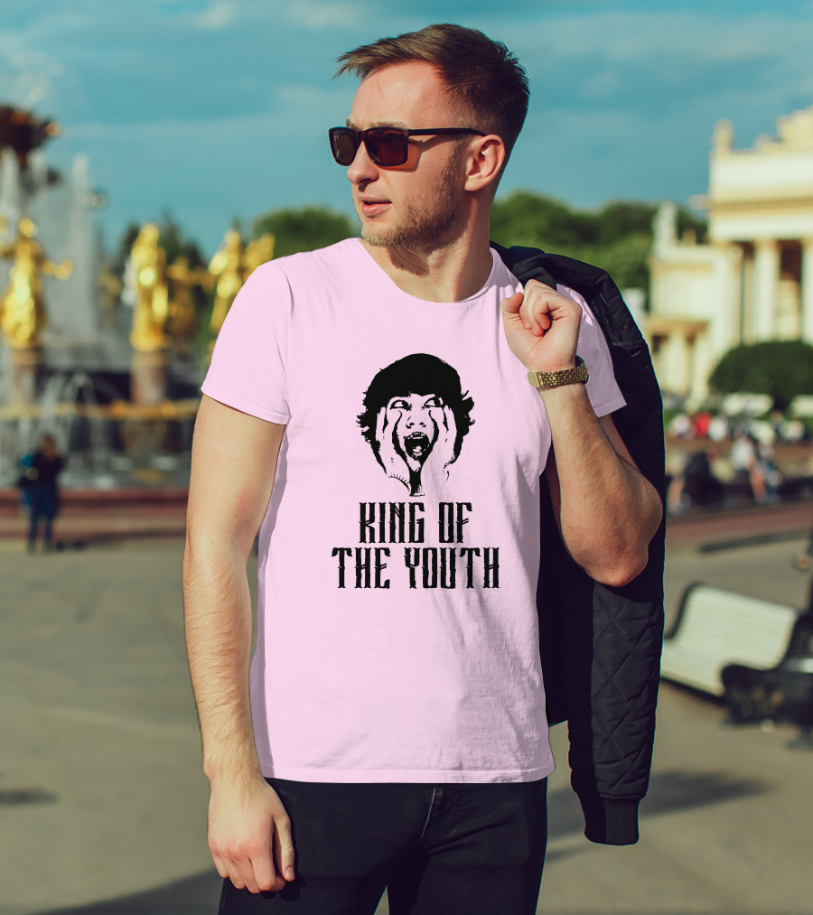 Baylen Levine Merch Store King Of The Youth Pink Graphic Featuring Shouting Face T-Shirt