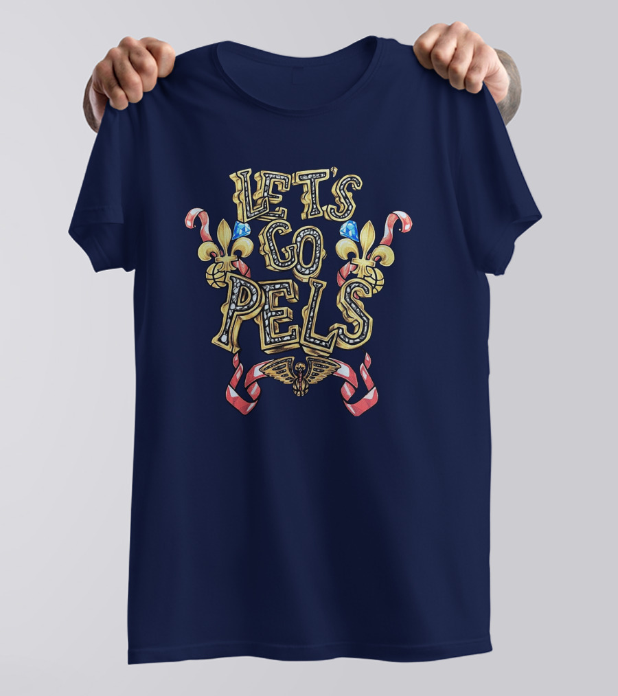New Orleans Pelicans Let's Go Pels Fleur-de-Lis Basketball Elements T-Shirt