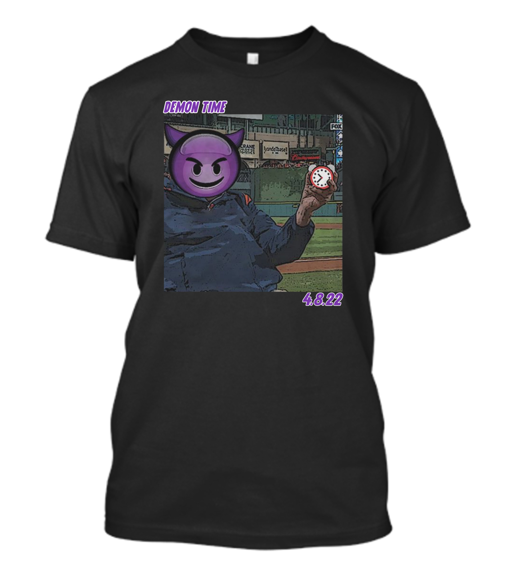 Demon Time Purple Emoji Face Baseball 4.8.22 T-Shirt