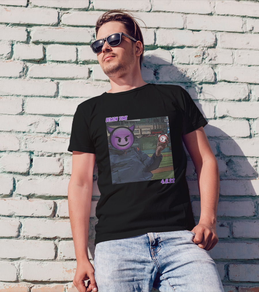 Demon Time Purple Emoji Face Baseball 4.8.22 T-Shirt