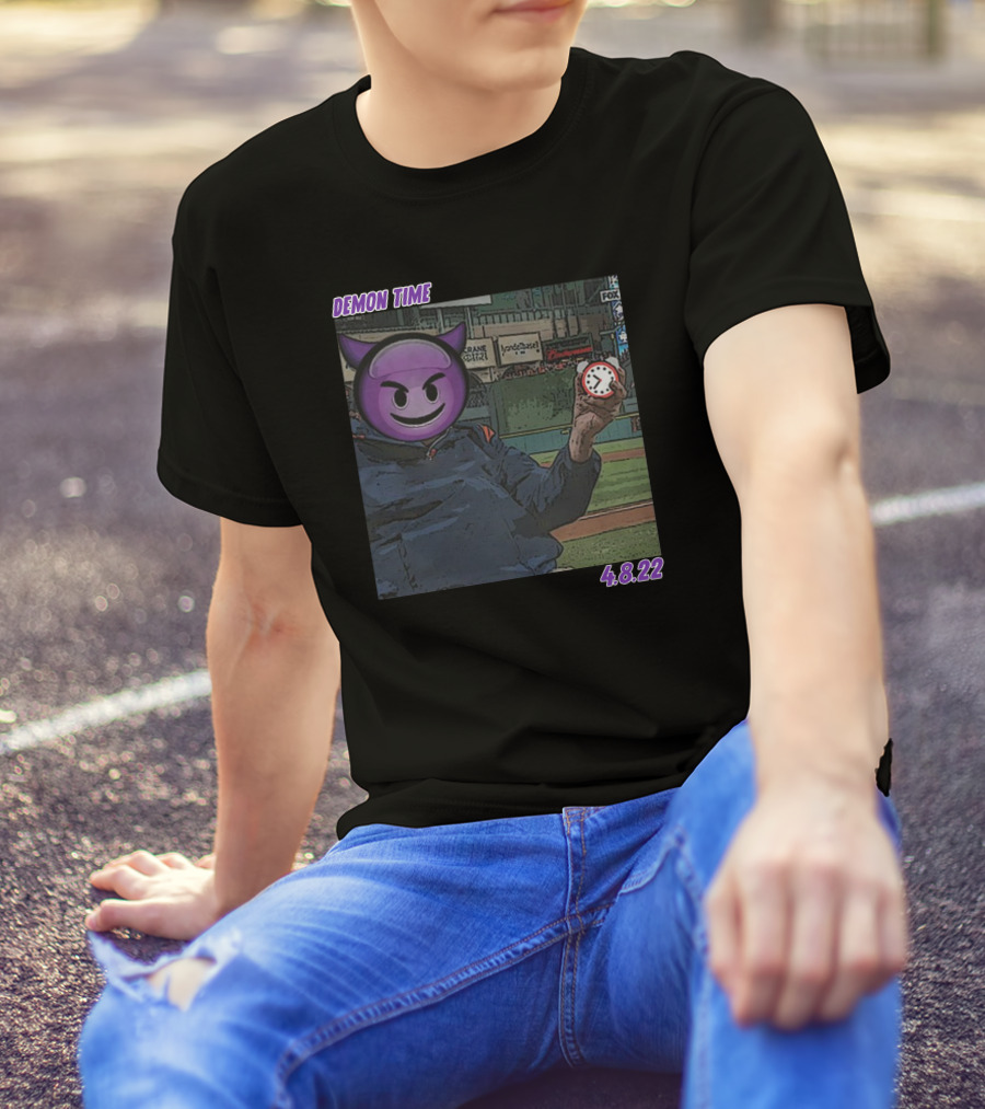 Demon Time Purple Emoji Face Baseball 4.8.22 T-Shirt