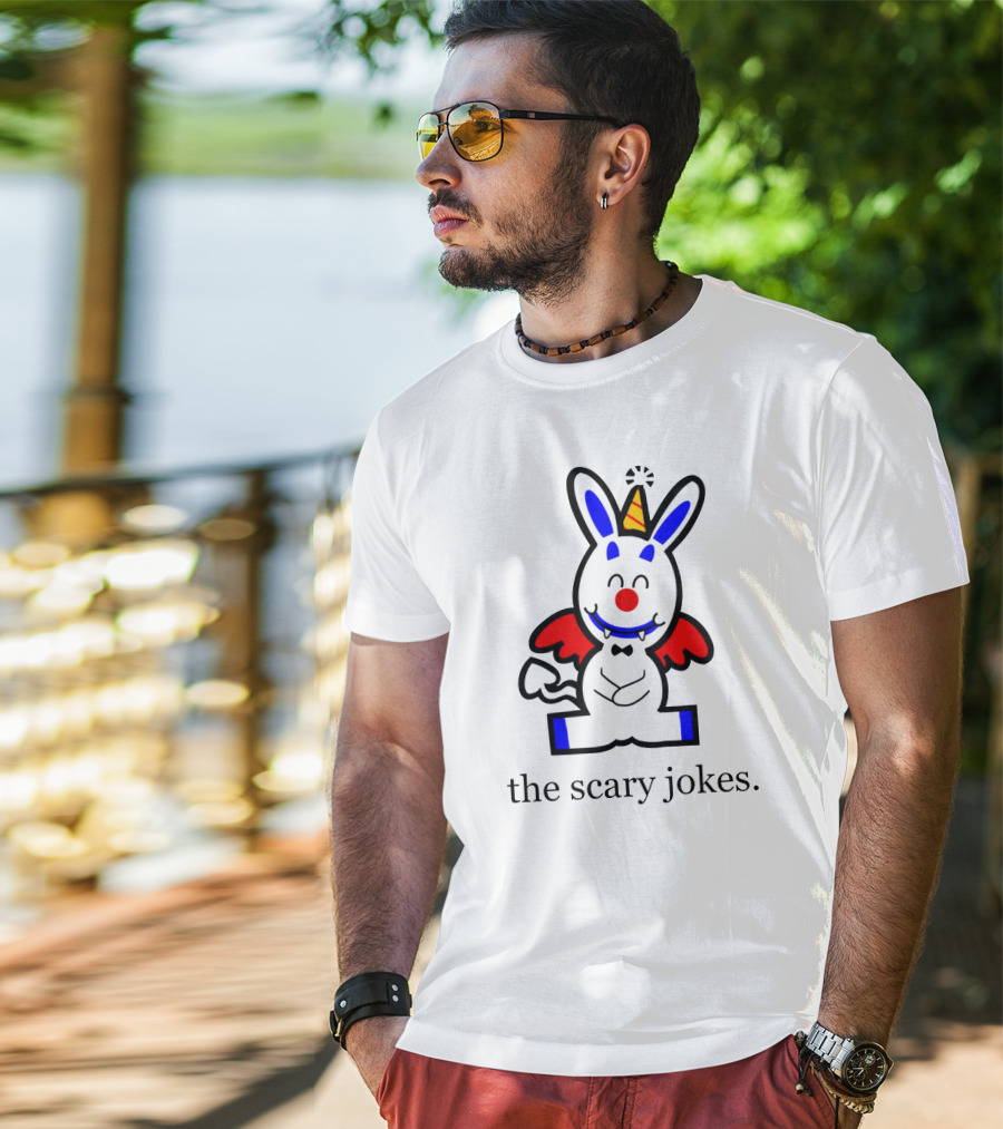 The Scary Jokes Cartoon Bunny With Party Hat And Red Wings T-Shirt