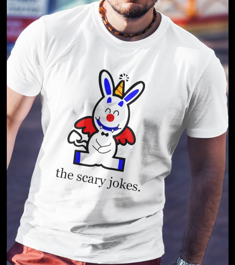 The Scary Jokes Cartoon Bunny With Party Hat And Red Wings T-Shirt