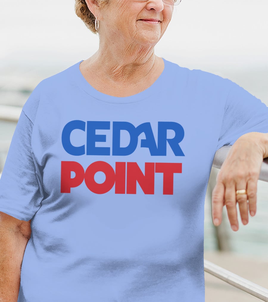 Cedar Point Bold Typography Theme In Blue And Red T-Shirt