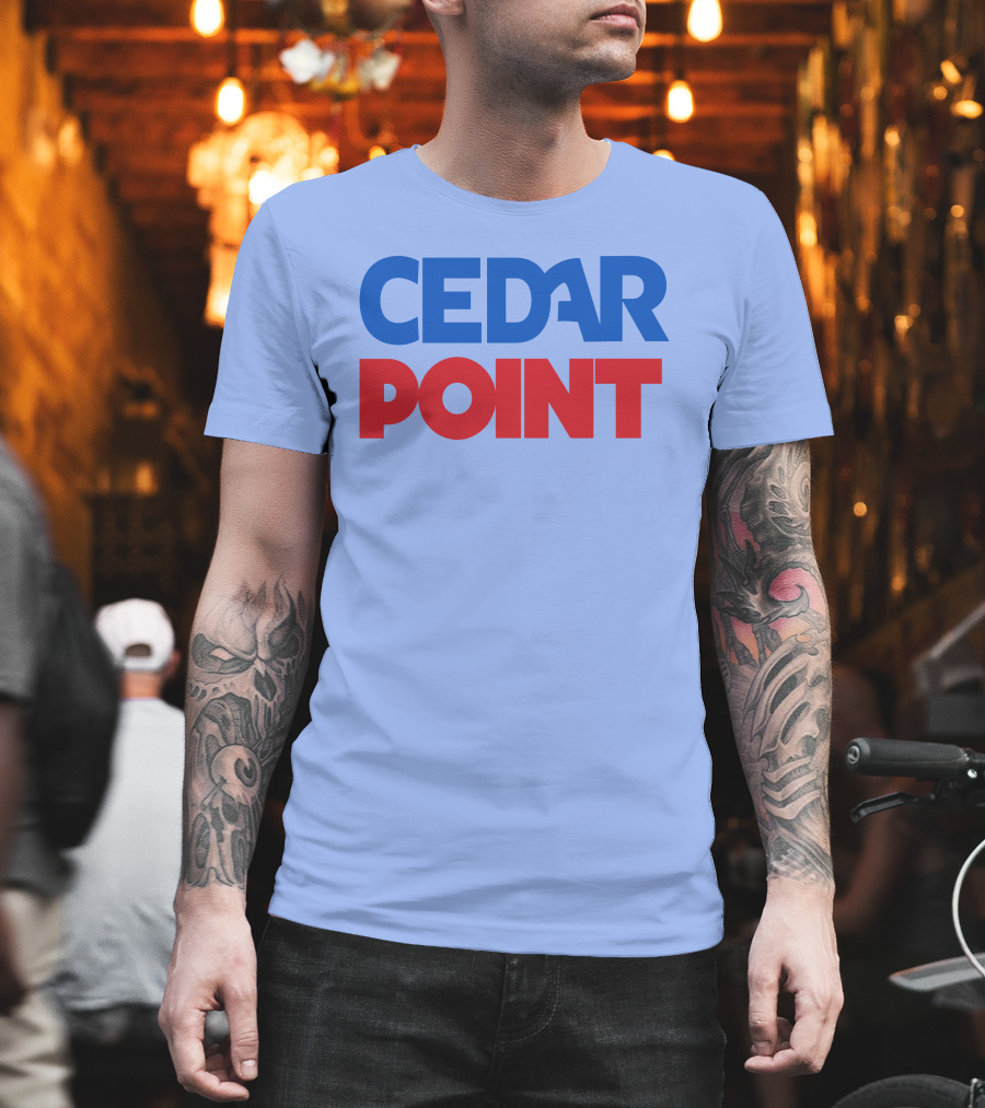 Cedar Point Bold Typography Theme In Blue And Red T-Shirt